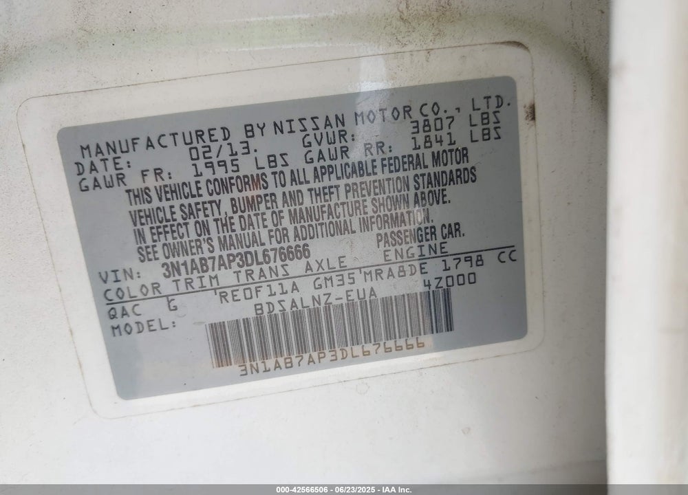 2013 NISSAN SENTRA VIN: 3N1AB7AP3DL676666