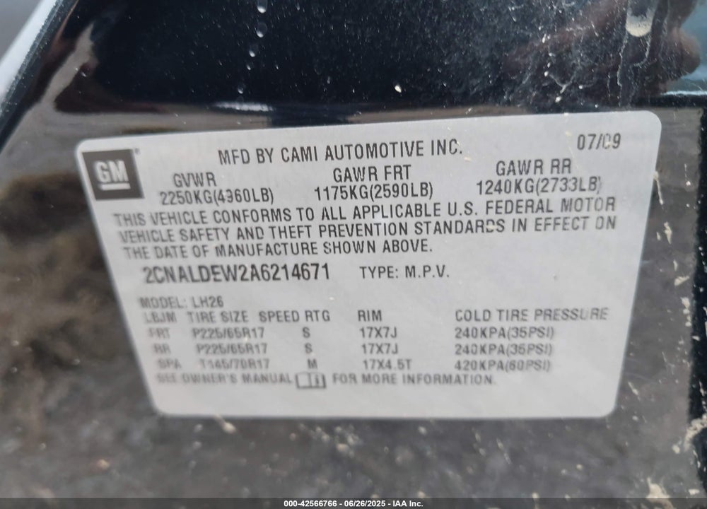 2010 CHEVROLET EQUINOX LT VIN: 2CNALDEW2A6214671