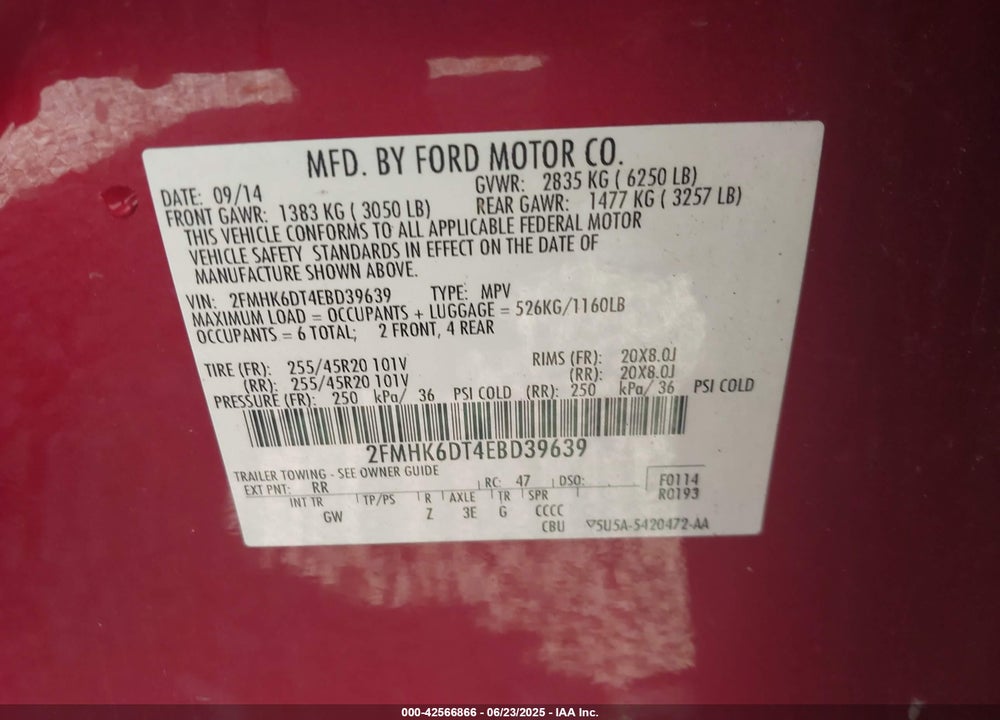 2014 FORD FLEX VIN: 2FMHK6DT4EBD39639