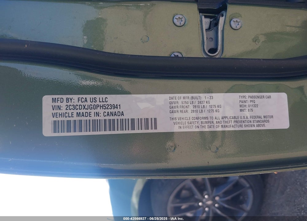 2023 DODGE CHARGER VIN: 2C3CDXJG0PH523941