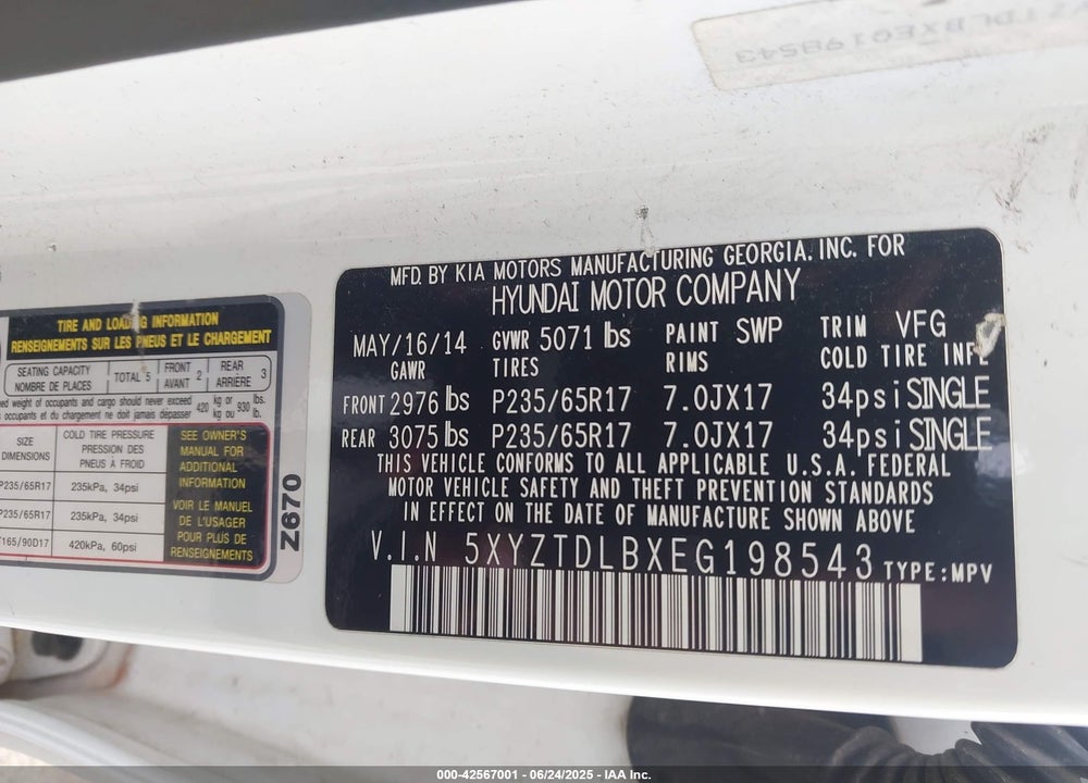 2014 HYUNDAI SANTA FE SPORT VIN: 5XYZTDLBXEG198543