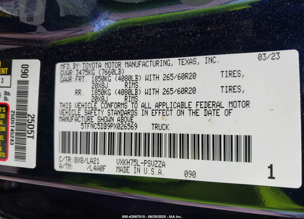2023 TOYOTA TUNDRA HYBRID VIN: 5TFNC5DB9PX026569