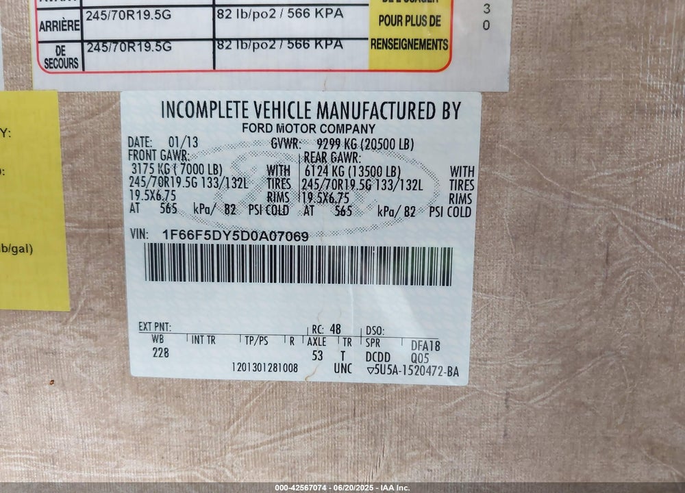 2013 FORD F53 VIN: 1F66F5DY5D0A07069