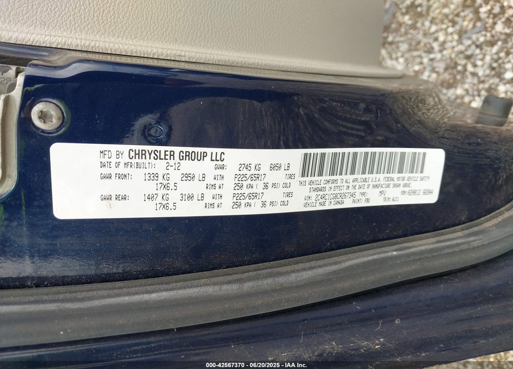 2012 CHRYSLER TOWN & COUNTRY TOURING-L VIN: 2C4RC1CG8CR267345