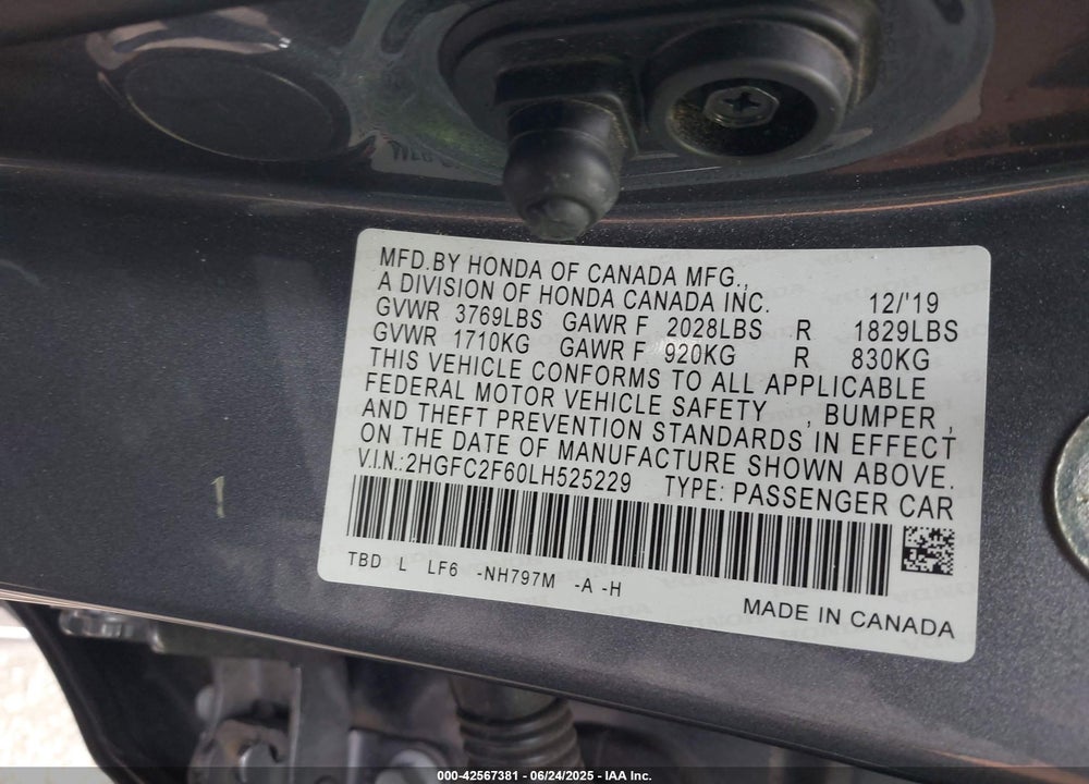 2020 HONDA CIVIC LX VIN: 2HGFC2F60LH525229