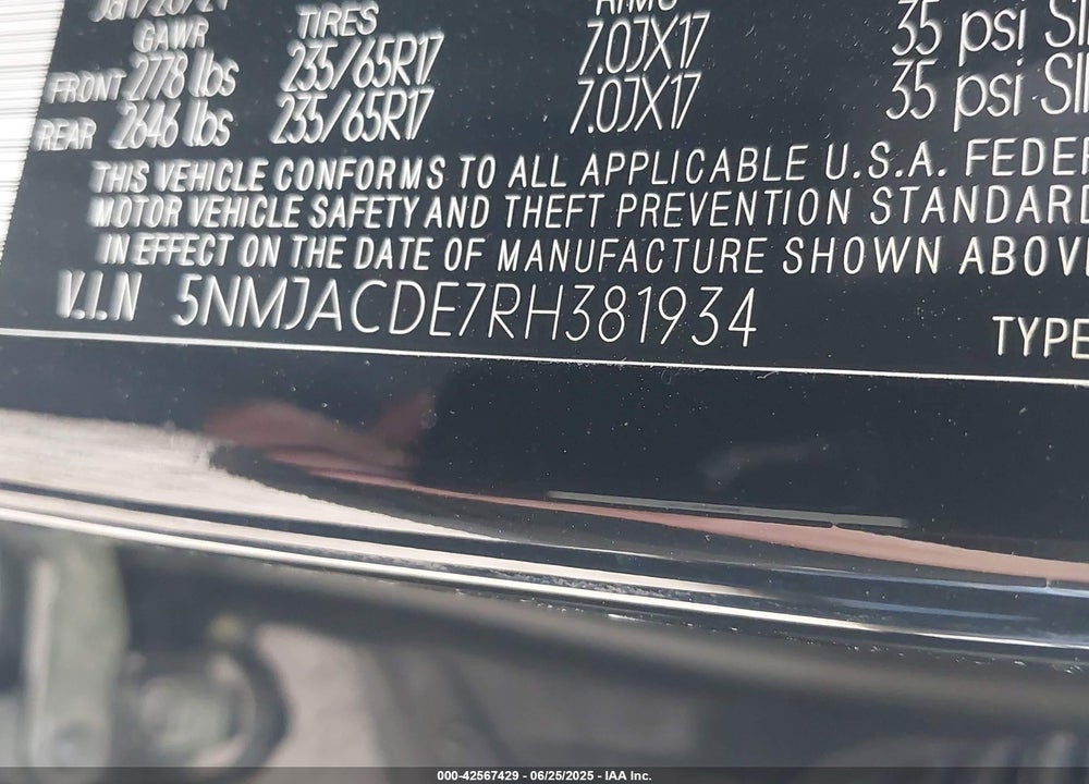 2024 HYUNDAI TUCSON VIN: 5NMJACDE7RH381934