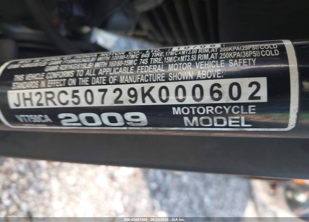 2009 HONDA VT750 CA VIN: JH2RC50729K000602