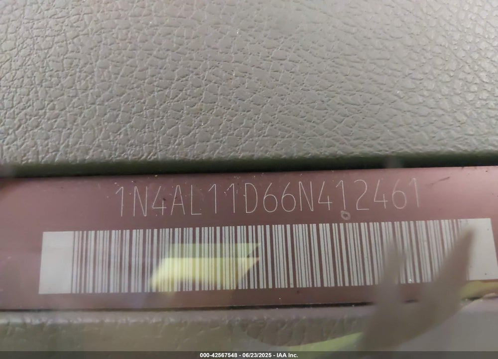 2006 NISSAN ALTIMA VIN: 1N4AL11D66N412461