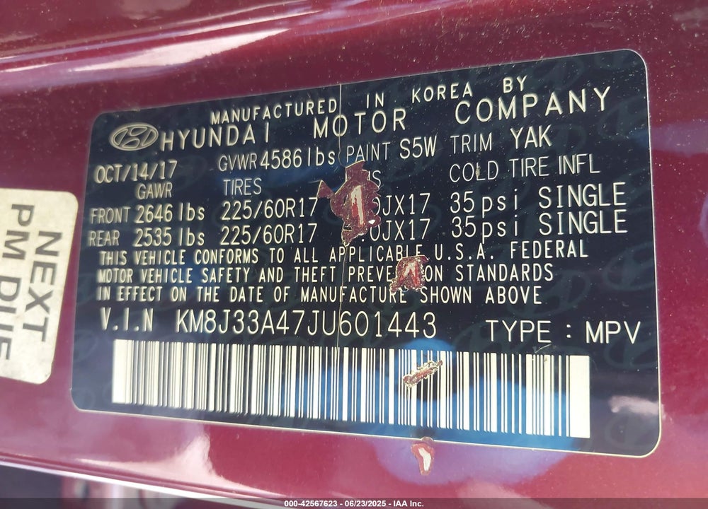 2018 HYUNDAI TUCSON VIN: KM8J33A47JU601443