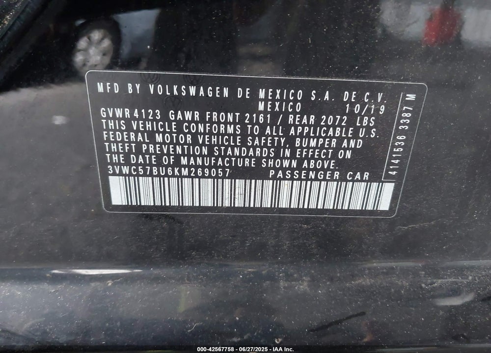 2019 VOLKSWAGEN JETTA VIN: 3VWC57BU6KM269057