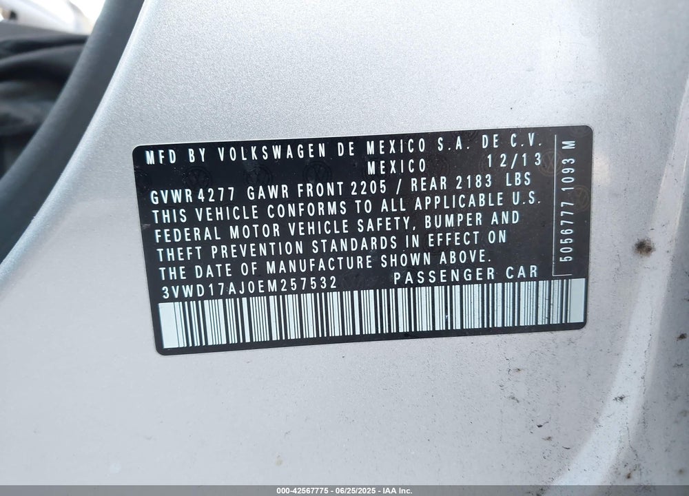 2014 VOLKSWAGEN JETTA VIN: 3VWD17AJ0EM257532