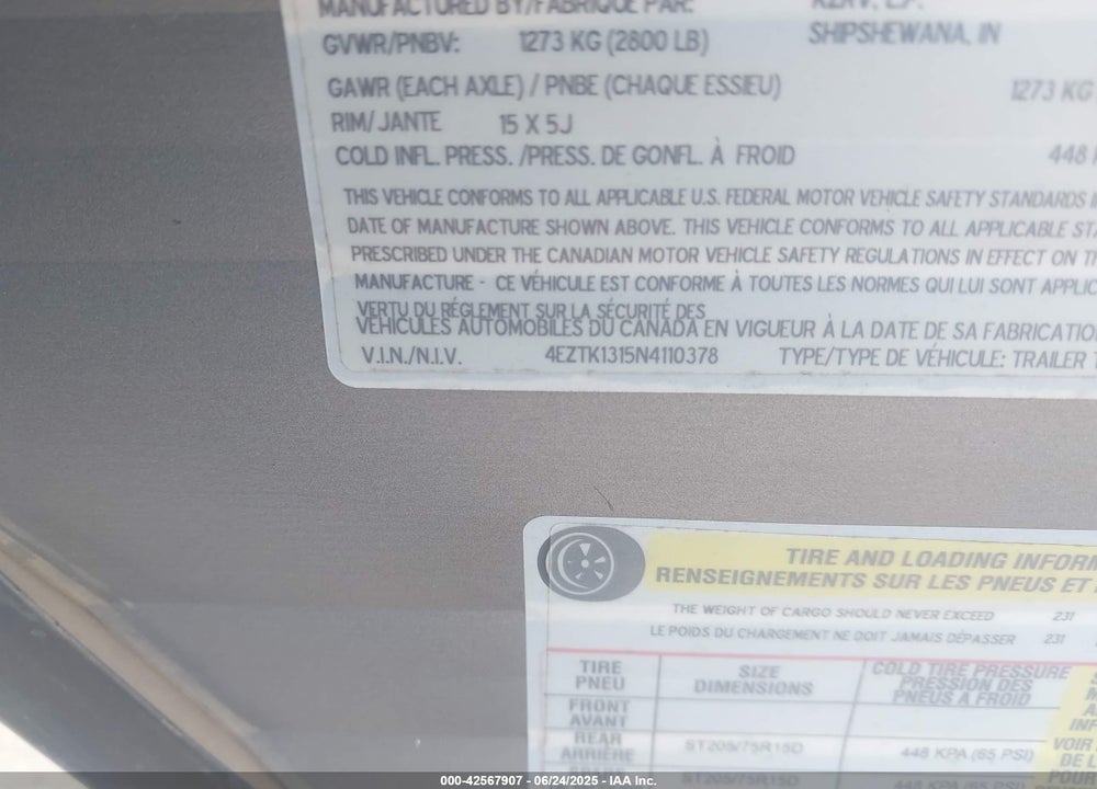 2022 KZ SPORTSMEN VIN: 4EZTK1315N4110378