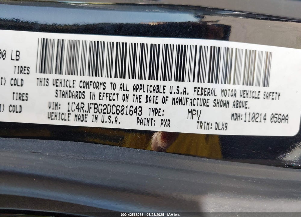 2013 JEEP GRAND CHEROKEE VIN: 1C4RJFBG2DC601643