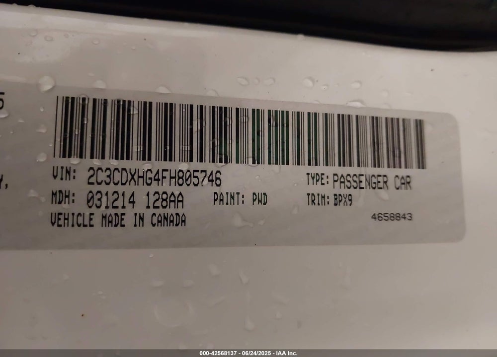2015 DODGE CHARGER SXT VIN: 2C3CDXHG4FH805746