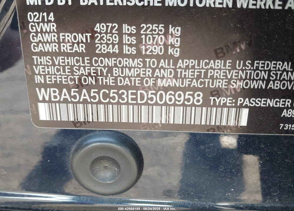 2014 BMW 528I VIN: WBA5A5C53ED506958