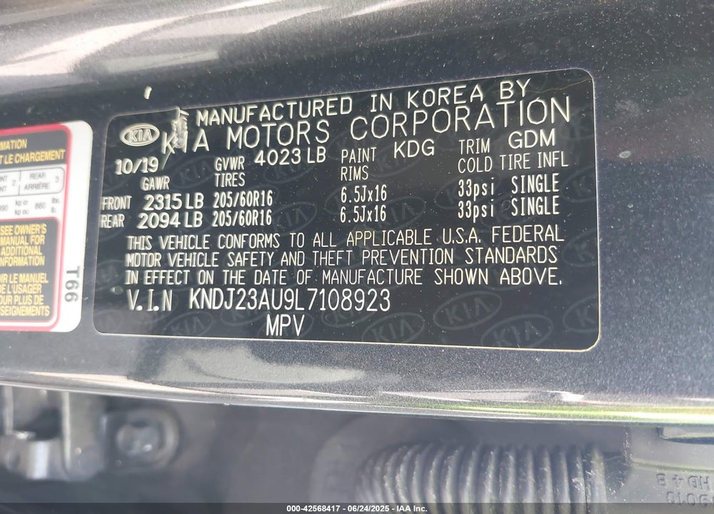2020 KIA SOUL !/+/S VIN: KNDJ23AU9L7108923