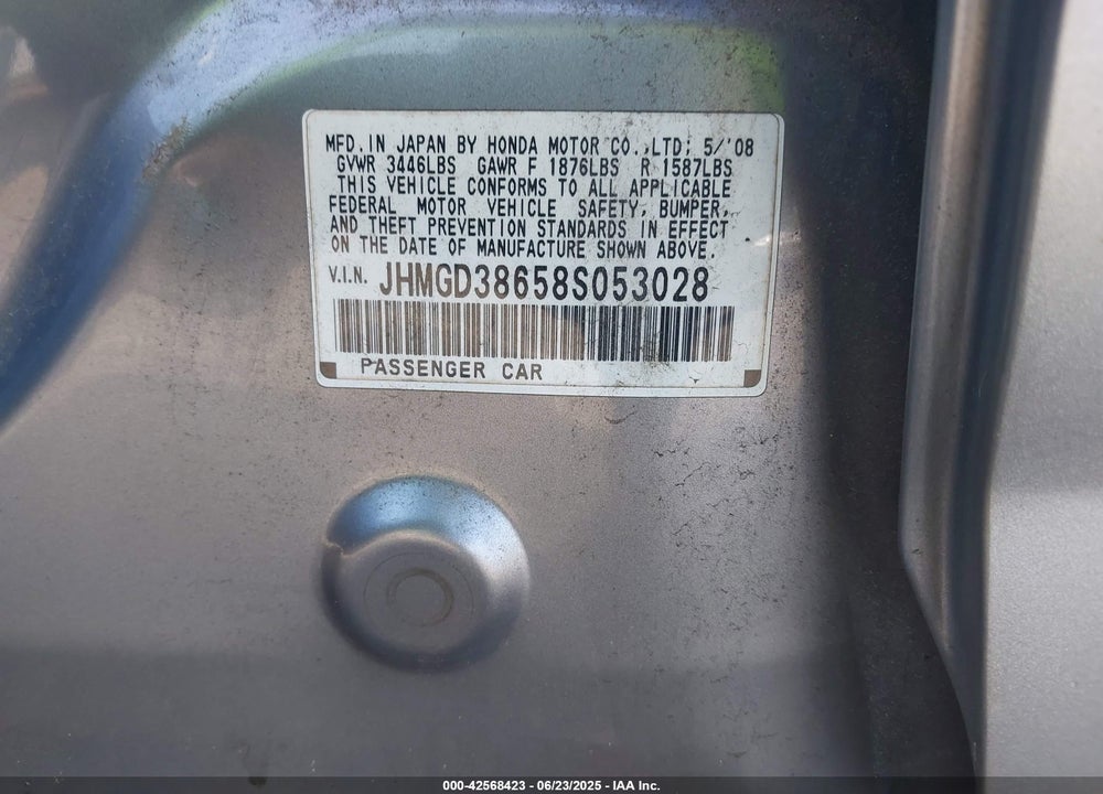 2008 HONDA FIT SPORT VIN: JHMGD38658S053028