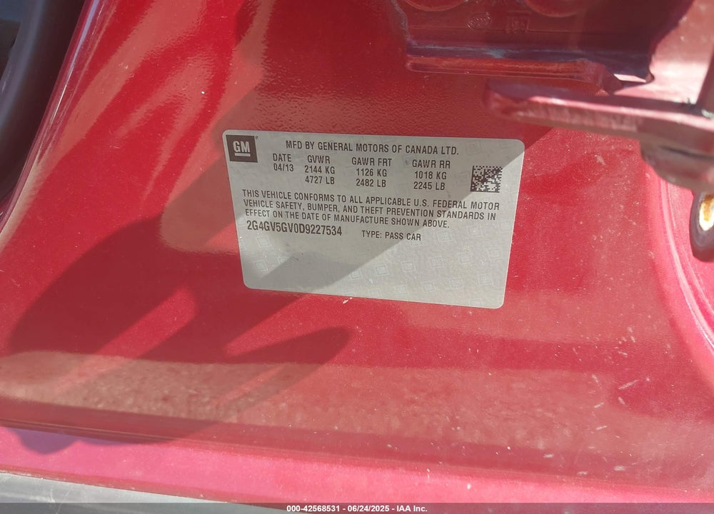 2013 BUICK REGAL VIN: 2G4GV5GV0D9227534