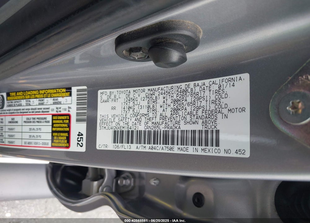 2014 TOYOTA TACOMA VIN: 3TMJU4GNXEM164121