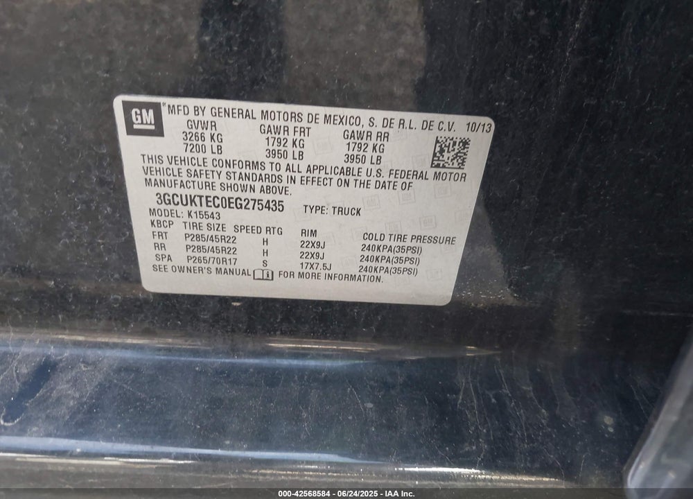 2014 CHEVROLET SILVERADO 1500 VIN: 3GCUKTEC0EG275435