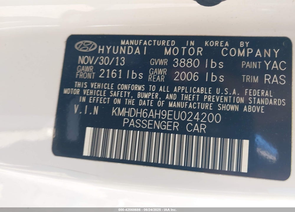 2014 HYUNDAI ELANTRA VIN: KMHDH6AH9EU024200