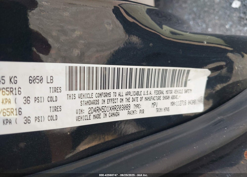 2010 DODGE GRAND CARAVAN VIN: 2D4RN5D1XAR203089