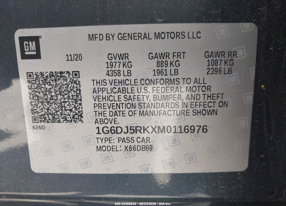 2021 CADILLAC CT4 LUXURY VIN: 1G6DJ5RKXM0116976