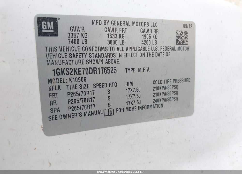 2013 GMC YUKON XL 1500 VIN: 1GKS2KE70DR176525