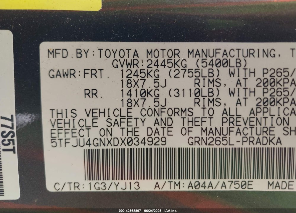 2013 TOYOTA TACOMA PRERUNNER V6 VIN: 5TFJU4GNXDX034929