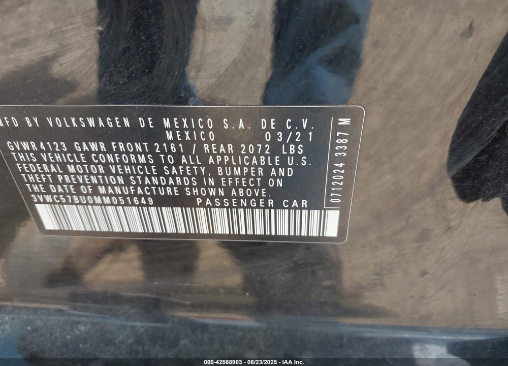 2021 VOLKSWAGEN JETTA 1.4T R-LINE/1.4T S/1.4T SE VIN: 3VWC57BU0MM051649