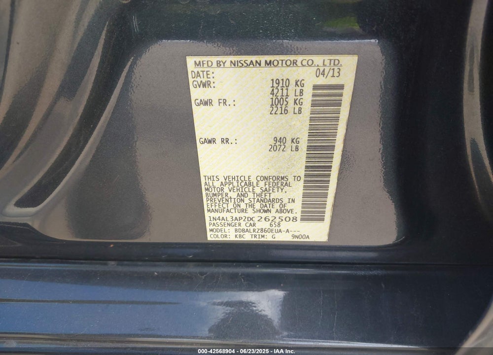 2013 NISSAN ALTIMA 2.5 S VIN: 1N4AL3AP2DC262508