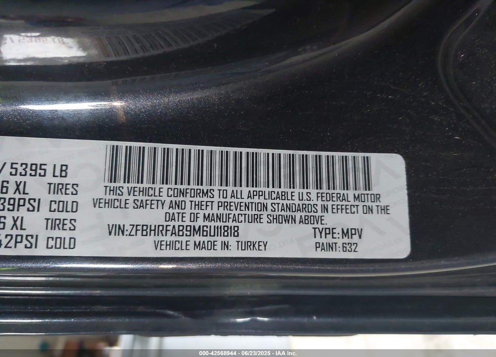2021 RAM PROMASTER CITY TRADESMAN VIN: ZFBHRFAB9M6U11818