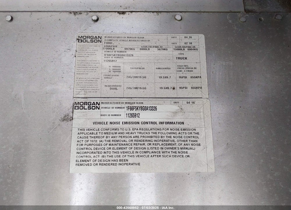 2016 FORD F-59 COMMERCIAL STRIPPED VIN: 1F66F5KY8G0A13326