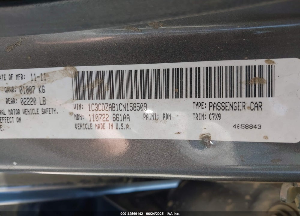 2012 DODGE AVENGER SE VIN: 1C3CDZAB1CN158509