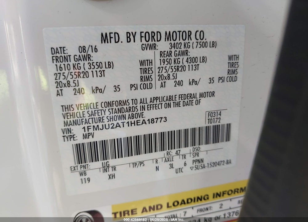 2017 FORD EXPEDITION VIN: 1FMJU2AT1HEA18773