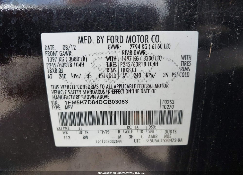 2013 FORD EXPLORER XLT VIN: 1FM5K7D84DGB03083