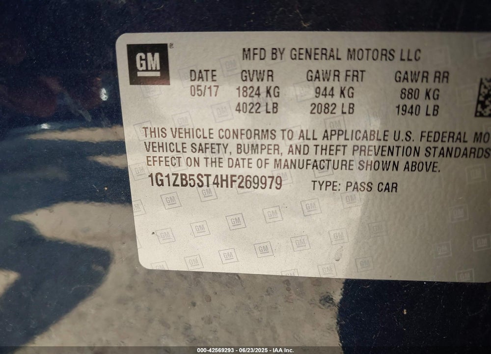 2017 CHEVROLET MALIBU VIN: 1G1ZB5ST4HF269979