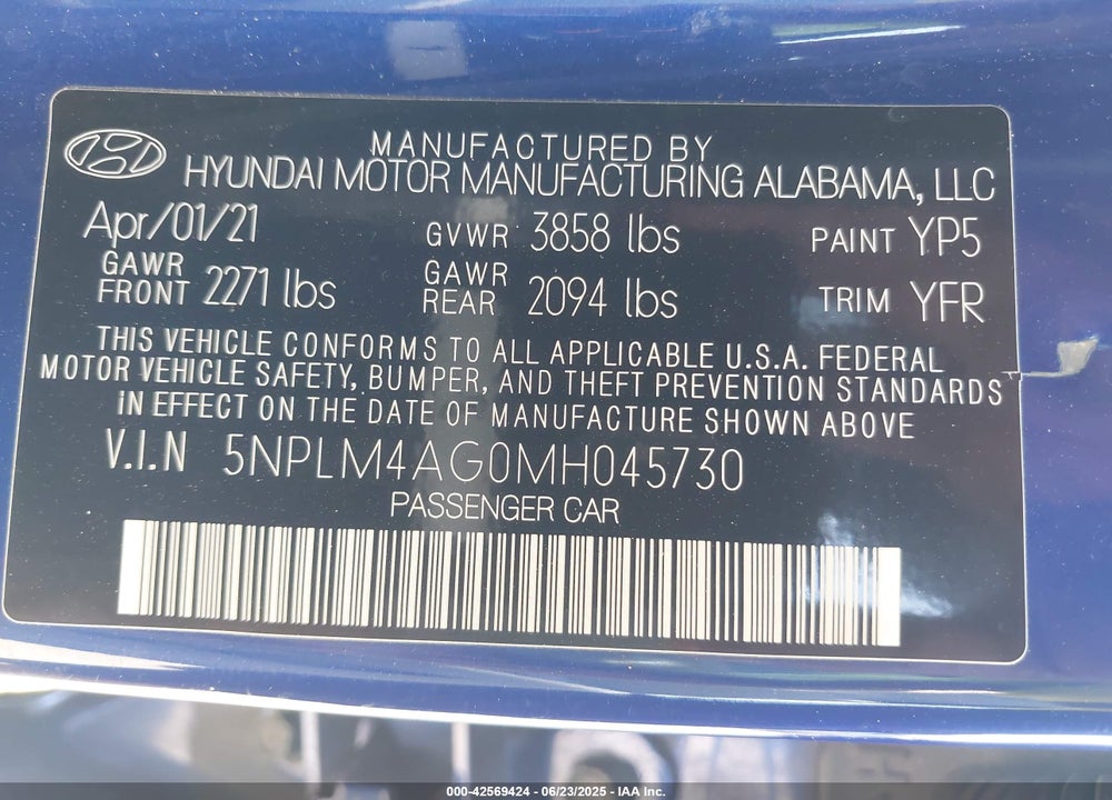 2021 HYUNDAI ELANTRA VIN: 5NPLM4AG0MH045730