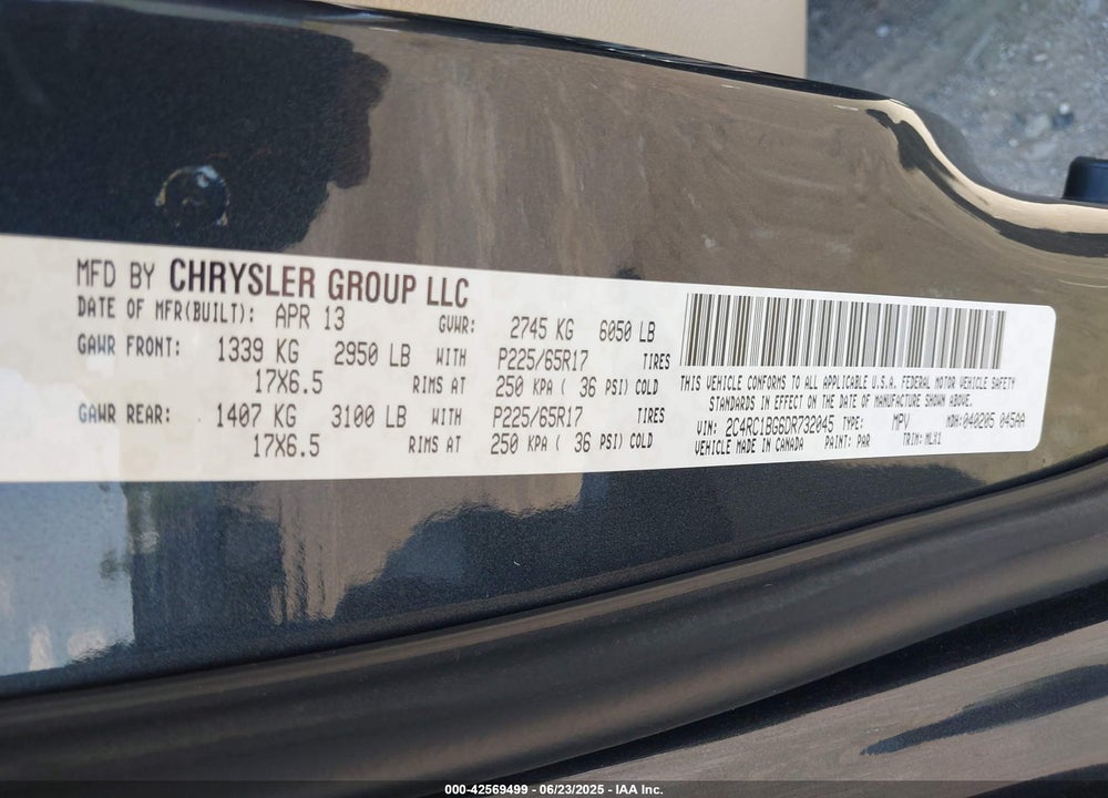 2013 CHRYSLER TOWN & COUNTRY VIN: 2C4RC1BG6DR732045