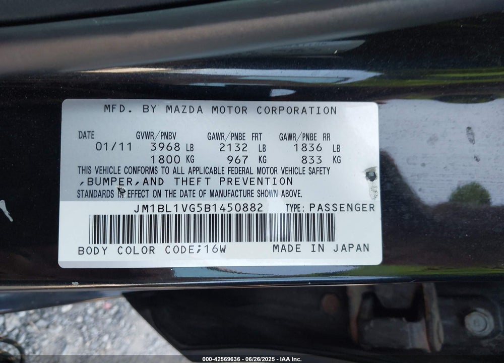 2011 MAZDA 3 VIN: JM1BL1VG5B1450882