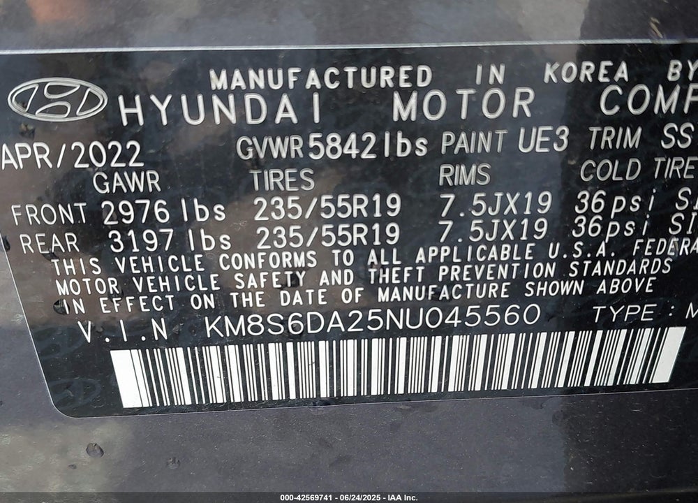 2022 HYUNDAI SANTA FE PLUG-IN HYBRID SEL CONVENIENCE VIN: KM8S6DA25NU045560