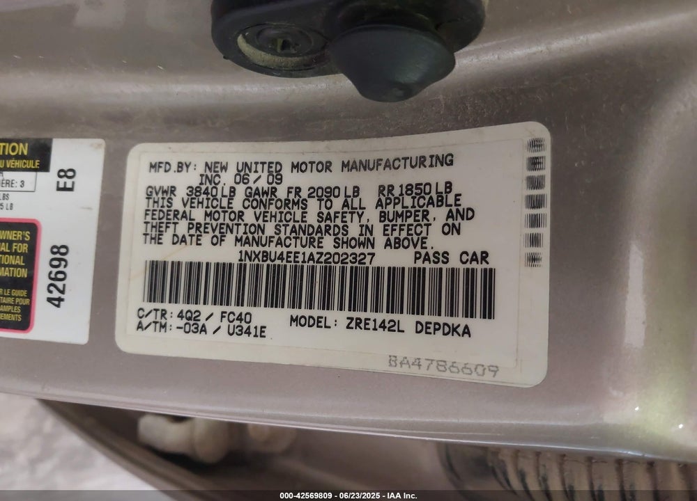 2010 TOYOTA COROLLA VIN: 1NXBU4EE1AZ202327