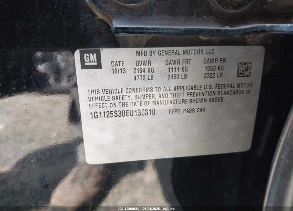 2014 CHEVROLET IMPALA VIN: 1G1125S30EU130310