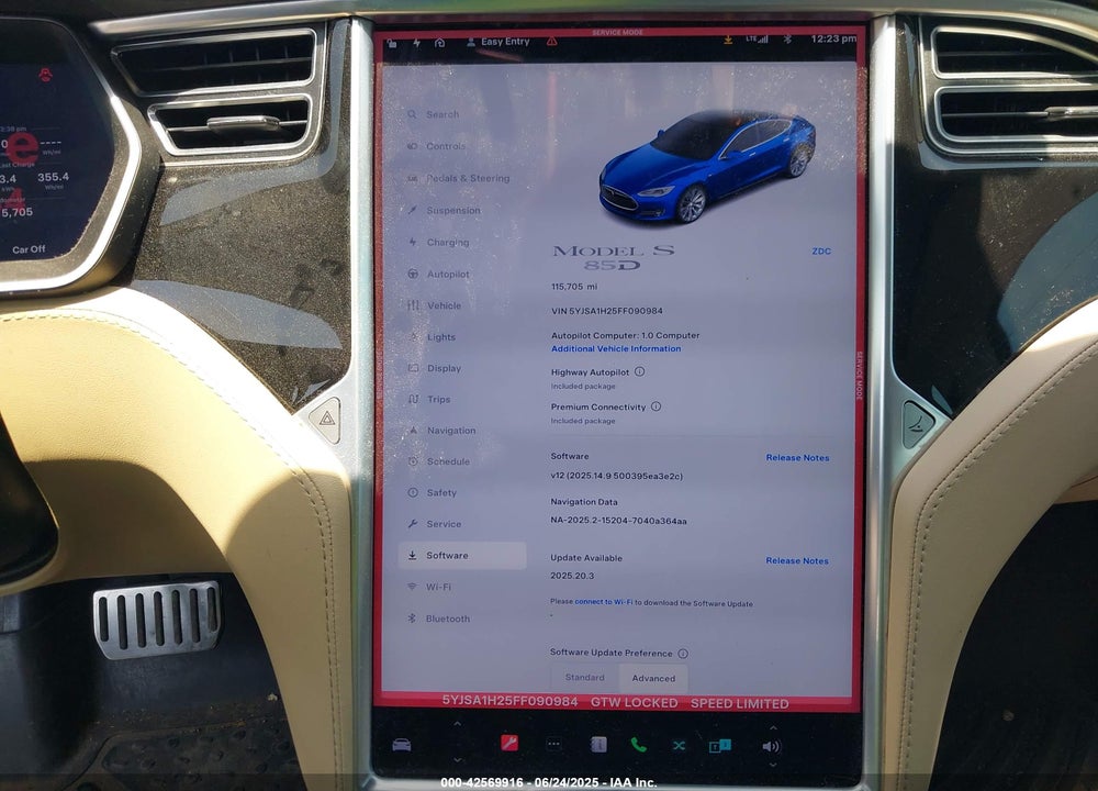 2015 TESLA MODEL S VIN: 5YJSA1H25FF090984