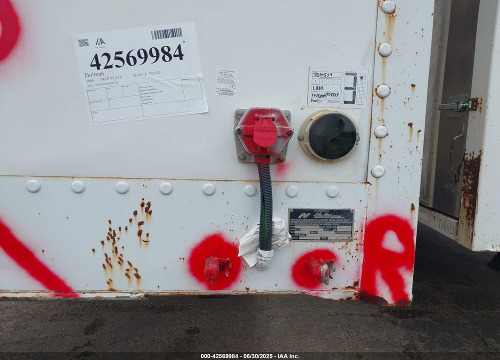 2000 TRLR PLATE 28 BULK TRAILER VIN: 1N9F281P0Y1045704