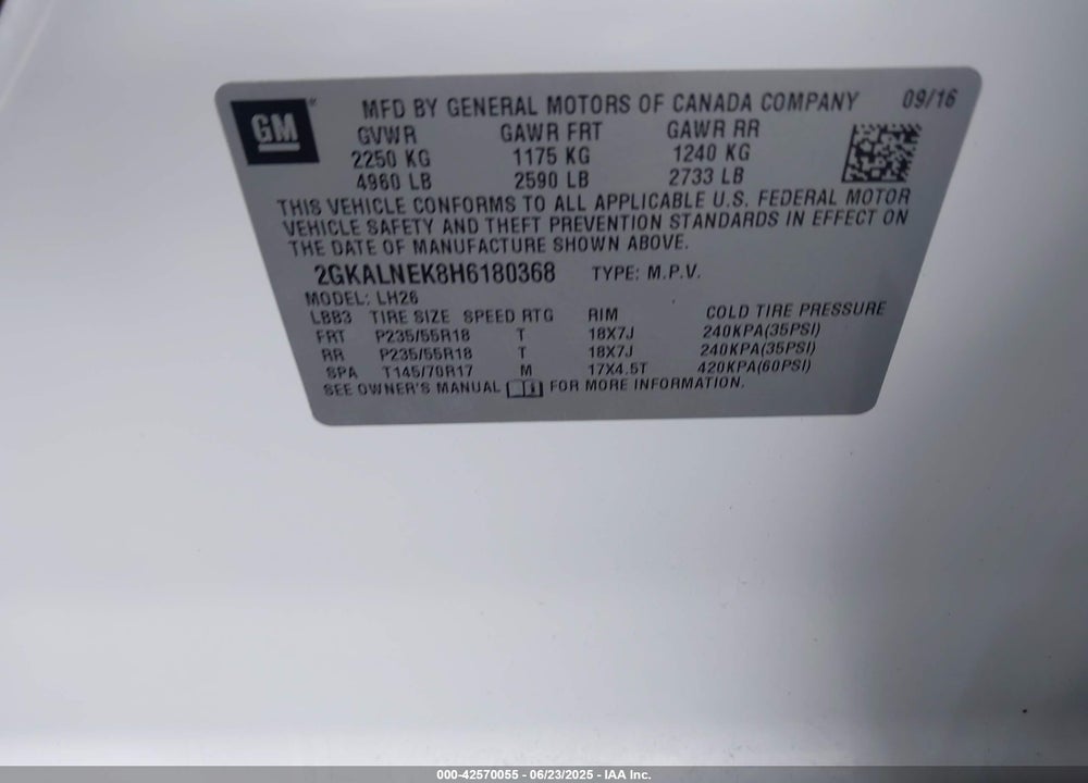 2017 GMC TERRAIN VIN: 2GKALNEK8H6180368