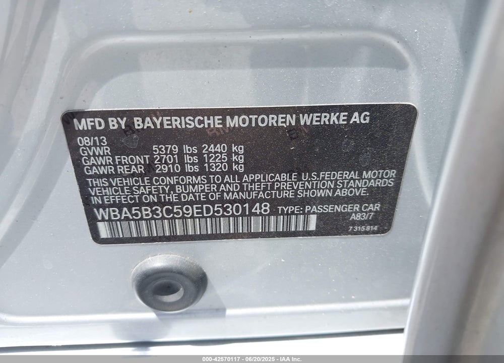 2014 BMW 535I XDRIVE VIN: WBA5B3C59ED530148