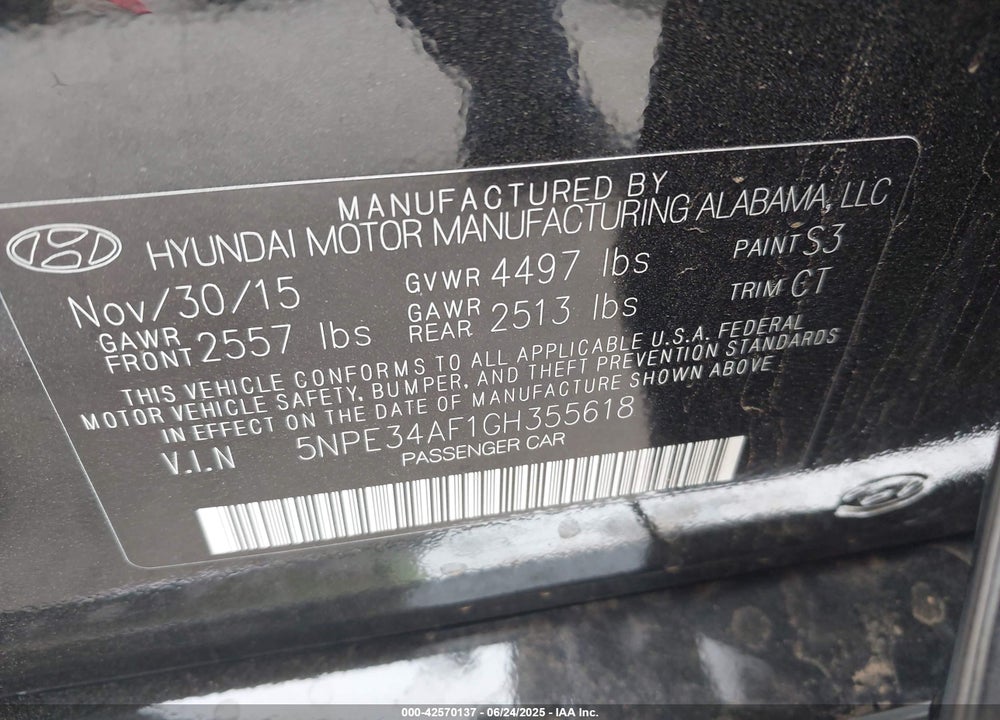 2016 HYUNDAI SONATA LIMITED VIN: 5NPE34AF1GH355618