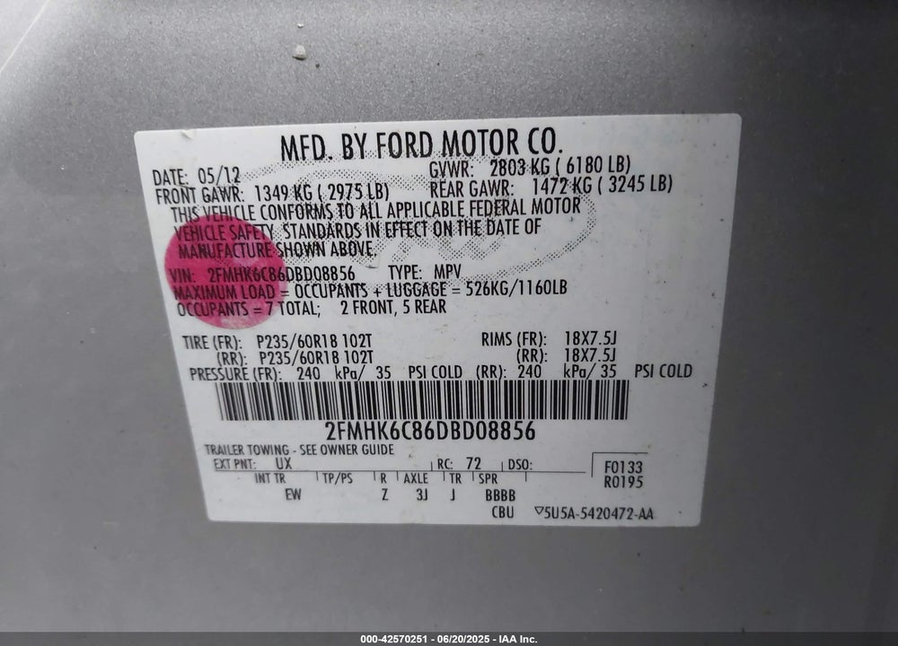 2013 FORD FLEX VIN: 2FMHK6C86DBD08856