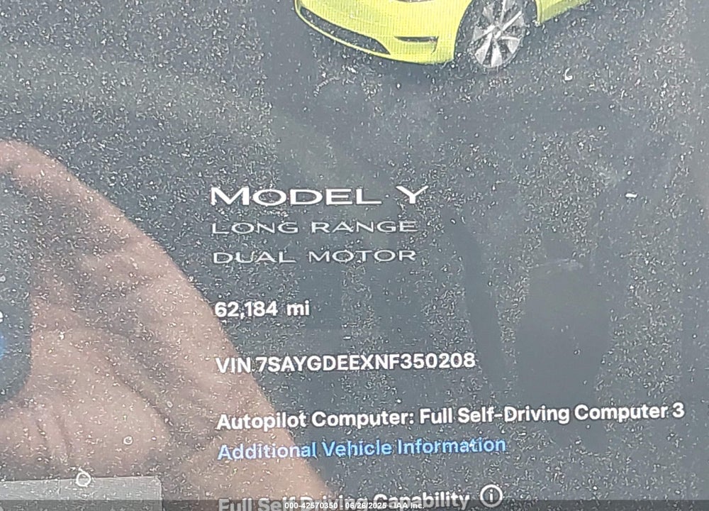 2022 TESLA MODEL Y VIN: 7SAYGDEEXNF350208